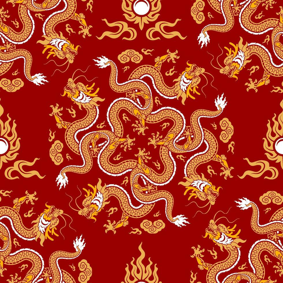 Seamless pattern happy chinese new year 2024 the dragon zodiac sign with asian elements paper cut style on color background. vector