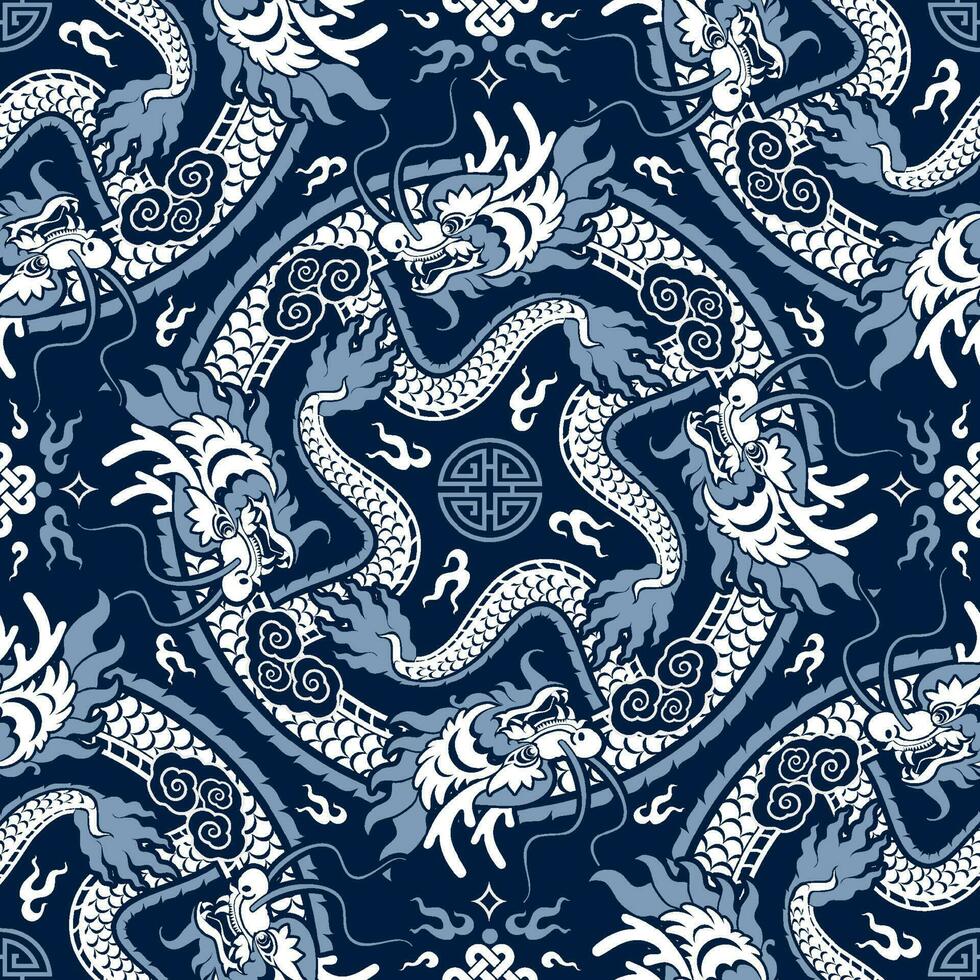 Seamless pattern happy chinese new year 2024 the dragon zodiac sign with asian elements paper cut style on color background. vector