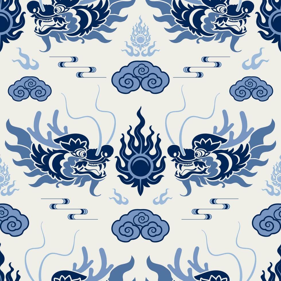 Seamless pattern happy chinese new year 2024 the dragon zodiac sign with asian elements paper cut style on color background. vector