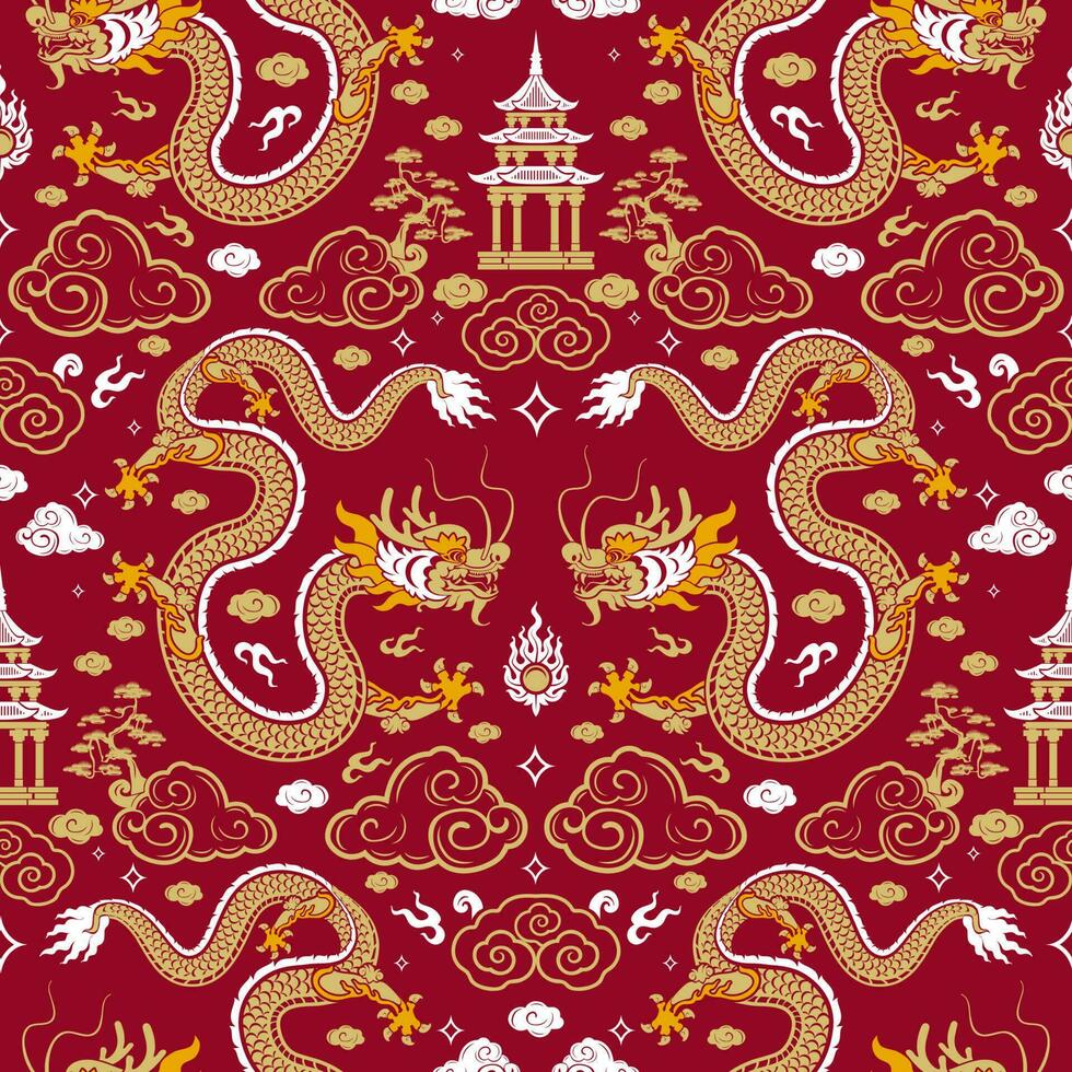 Seamless pattern happy chinese new year 2024 the dragon zodiac sign with asian elements paper cut style on color background. vector