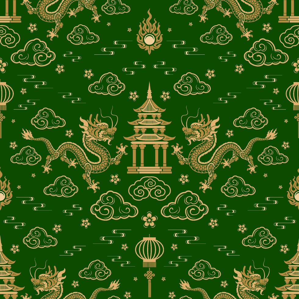 Seamless pattern happy chinese new year 2024 the dragon zodiac sign with asian elements paper cut style on color background. vector