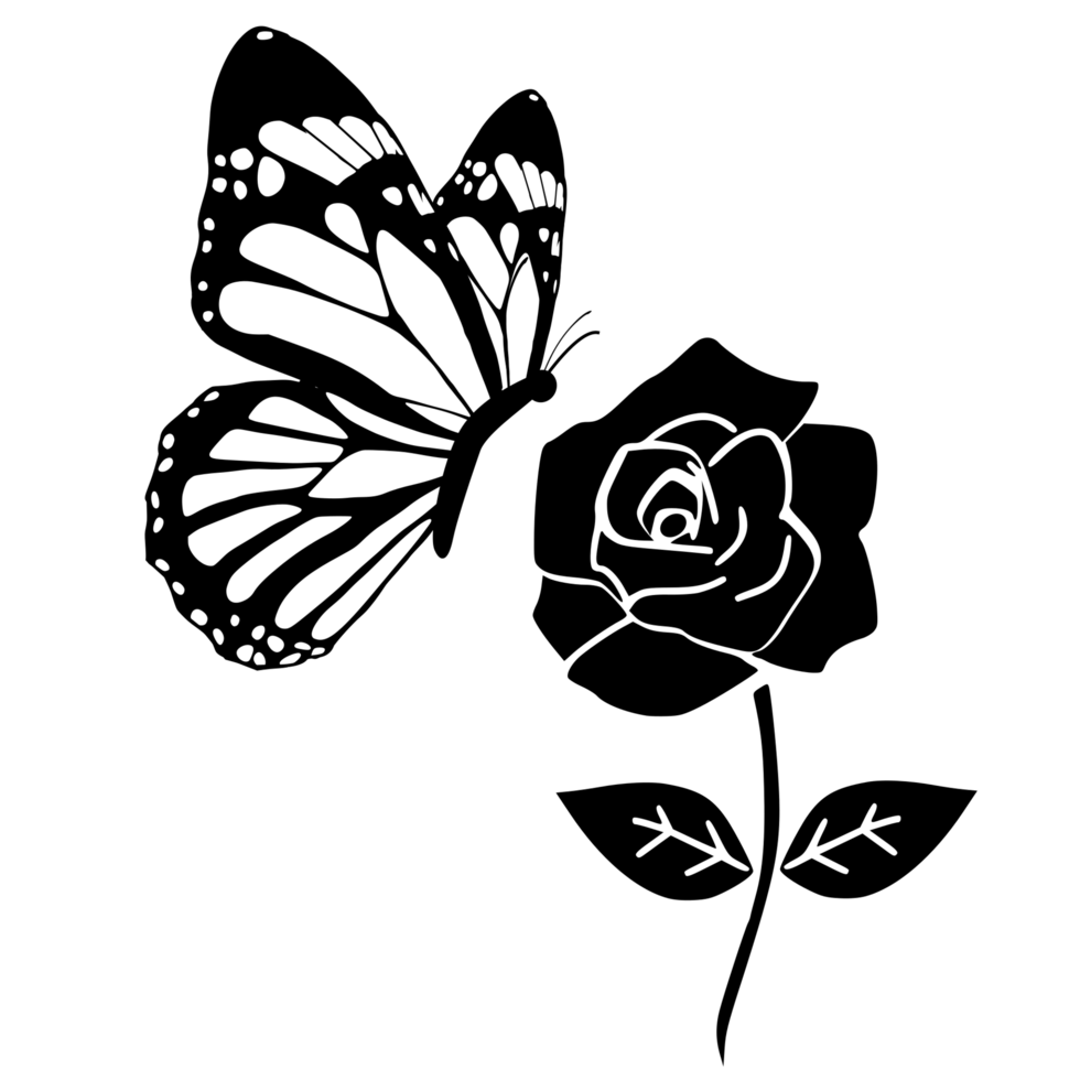butterfly black and white and rose png