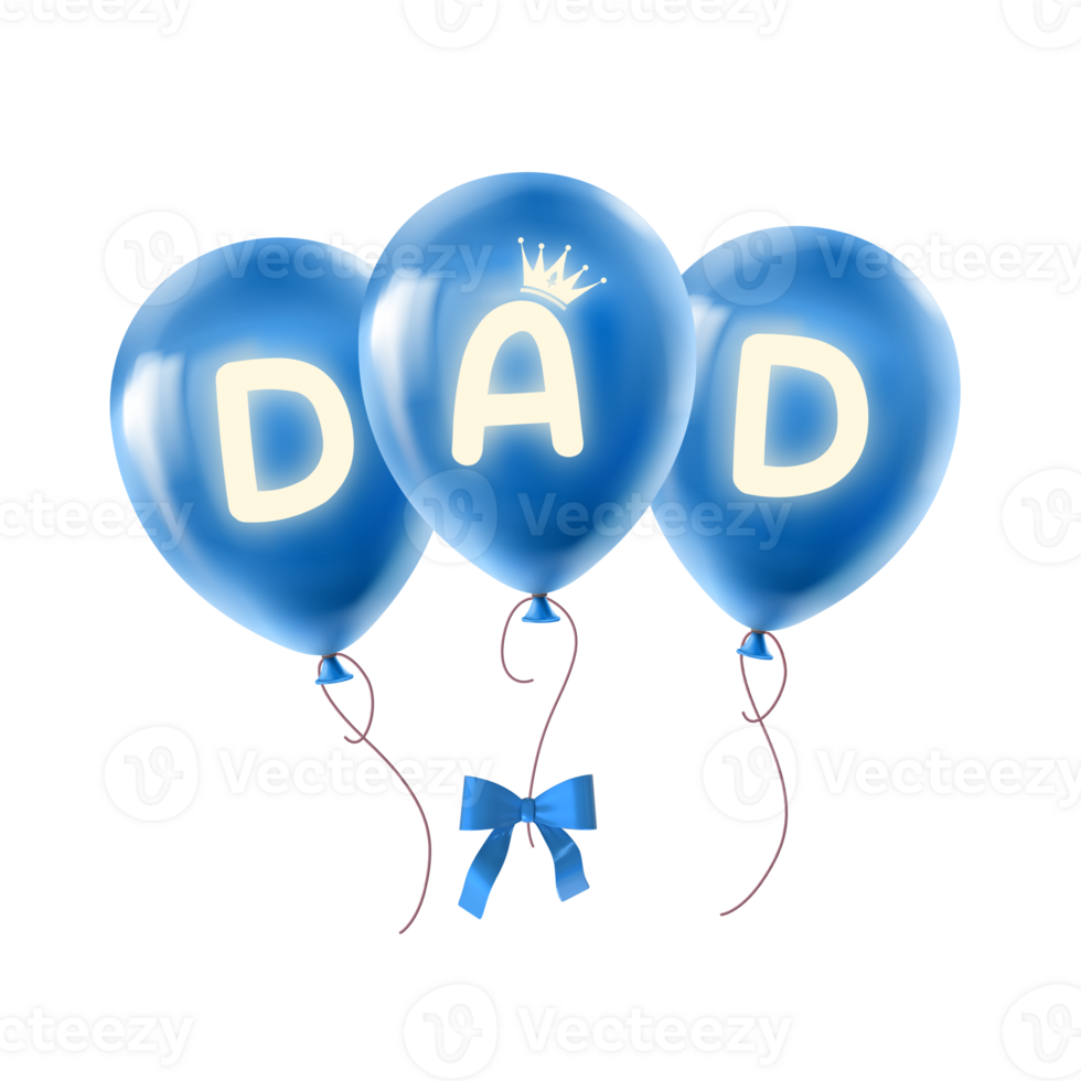 3D Rendering Blue Balloons With Glowing Dad For Father's Day png