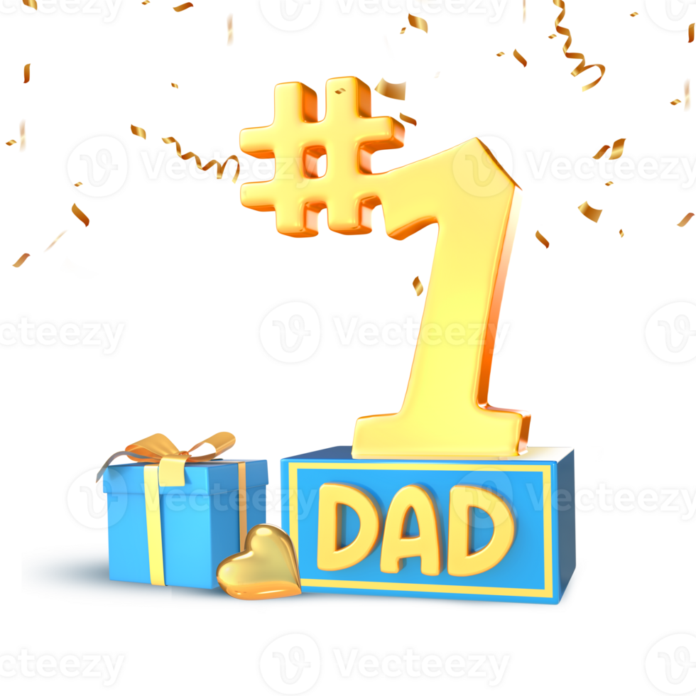 3D Rendering Golden Number One Dad With Blue Gift For Father's Day png