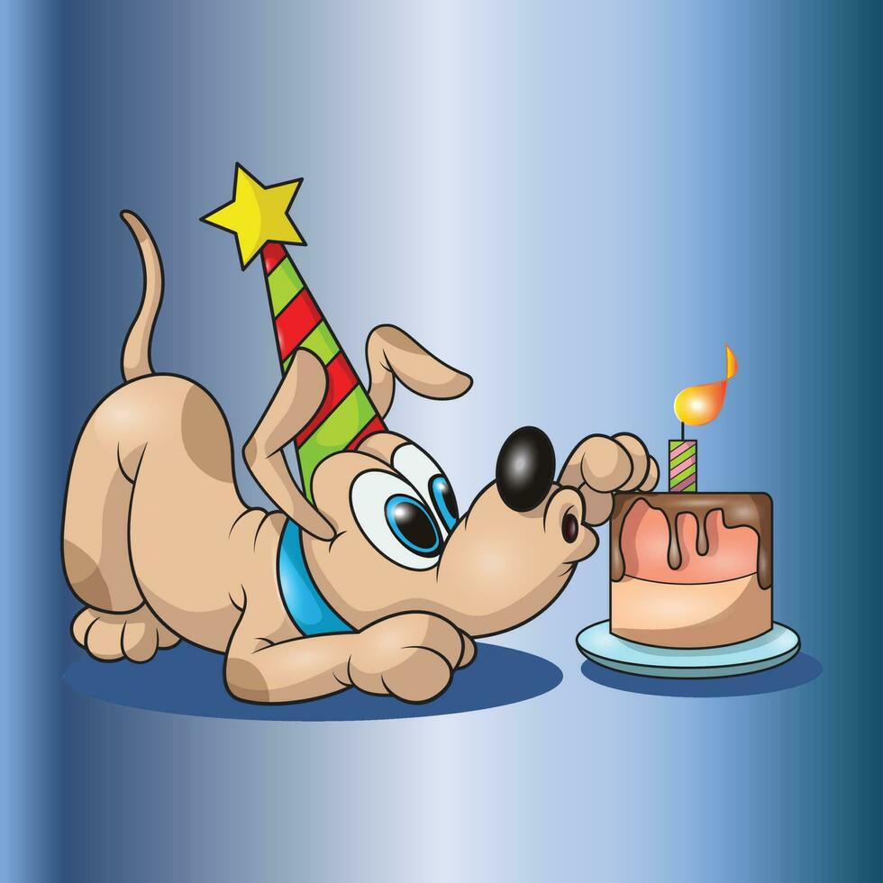 illustration vector graphic of cute a dog blows out birthday candles
