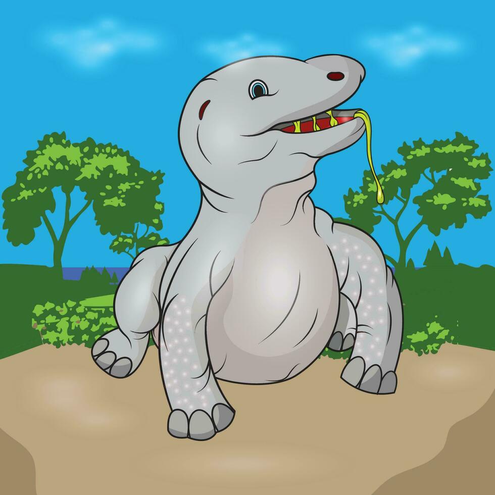 a Komodo dragon with its saliva vector