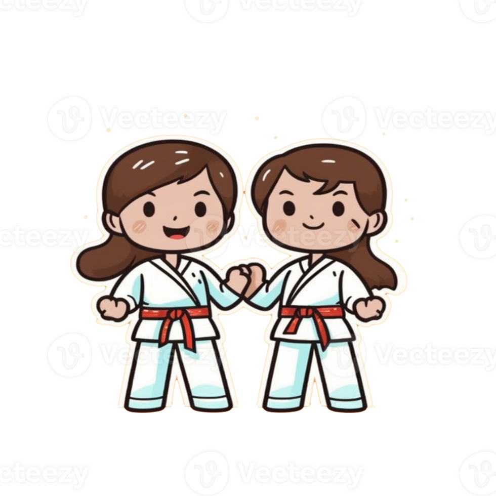 juguetón vistoso taekwondo caracteres, atractivo dibujos animados ilustraciones para todos png