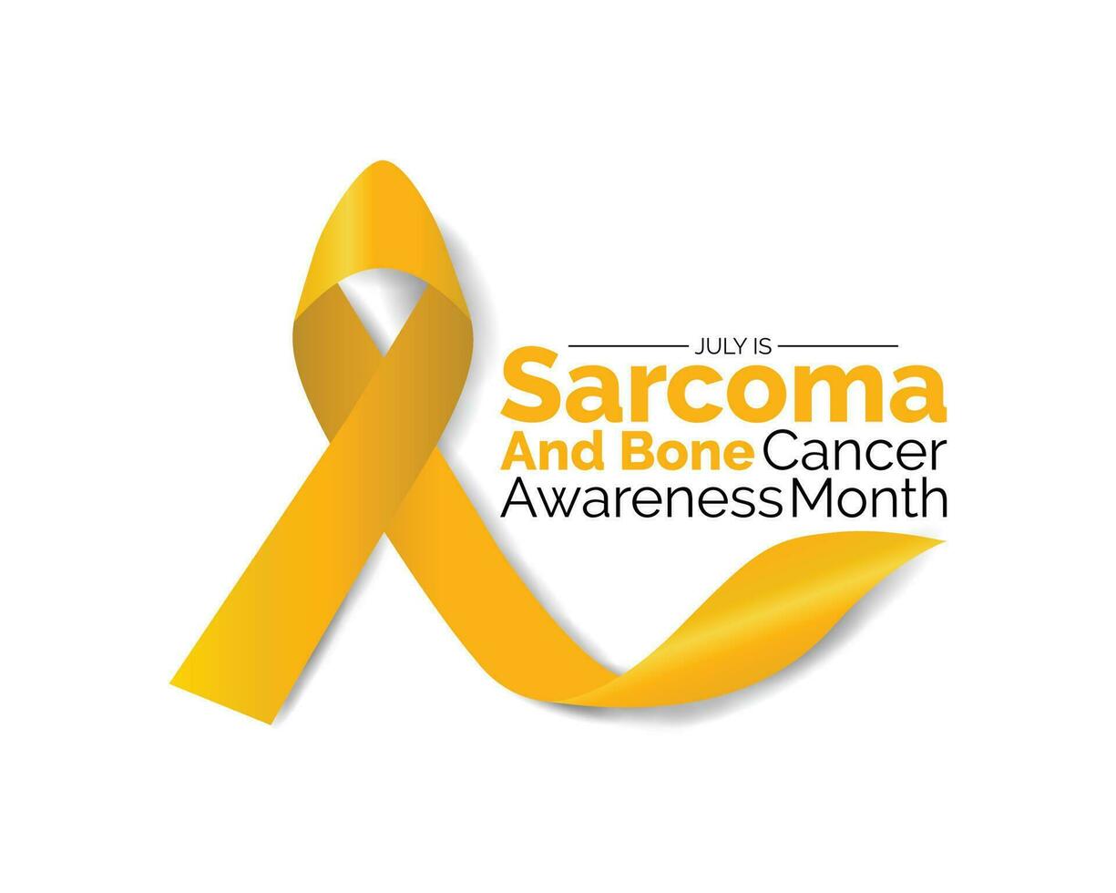 Sarcoma and Bone Cancer Awareness Calligraphy Poster Design. White background and Realistic Yellow Ribbon . Vector Design Template For Poster.