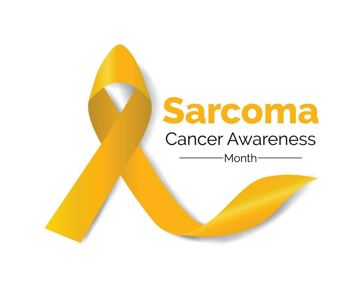 Sarcoma and Bone Cancer Awareness Calligraphy Poster Design. White background and Realistic Yellow Ribbon . Vector Design Template For Poster.