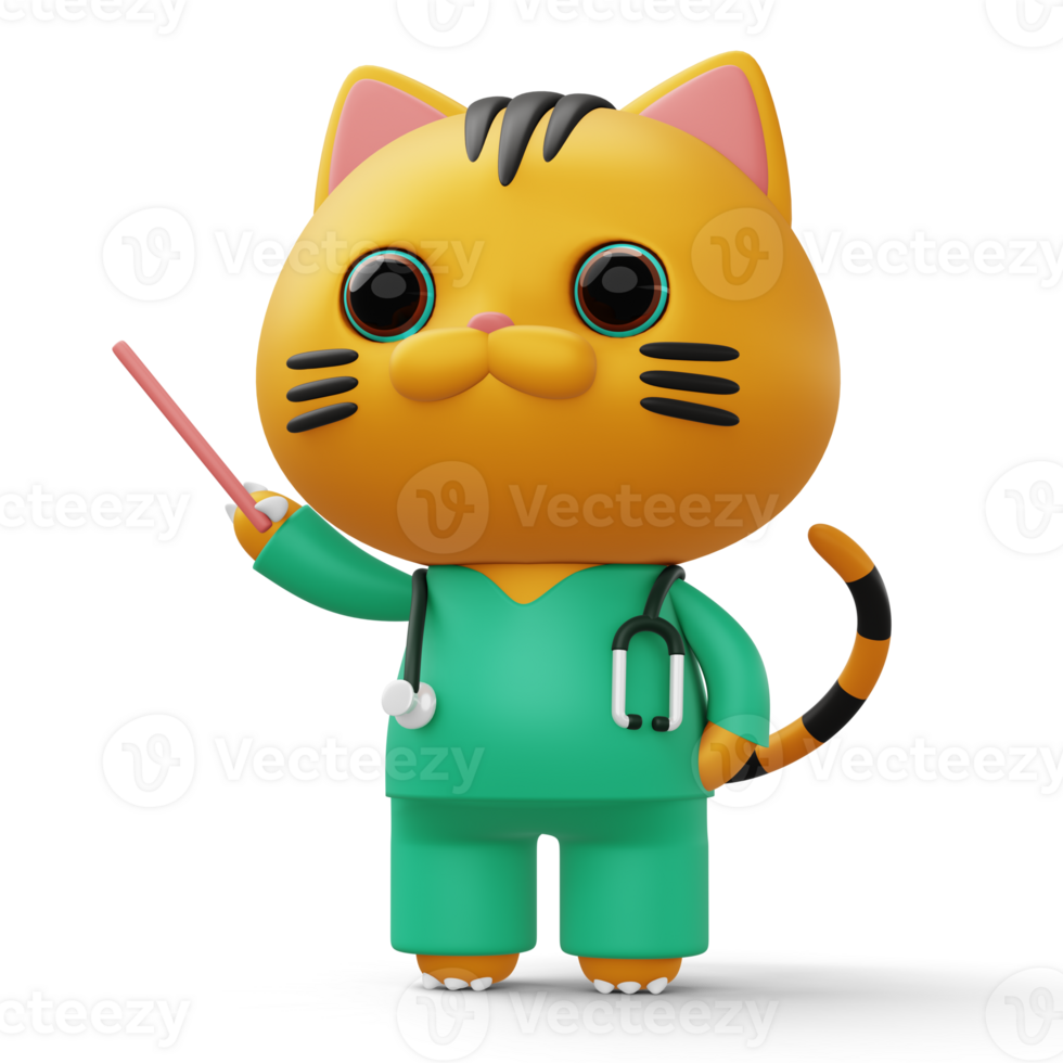 Cute doctor cat, 3d cartoon cat character, 3d rendering png