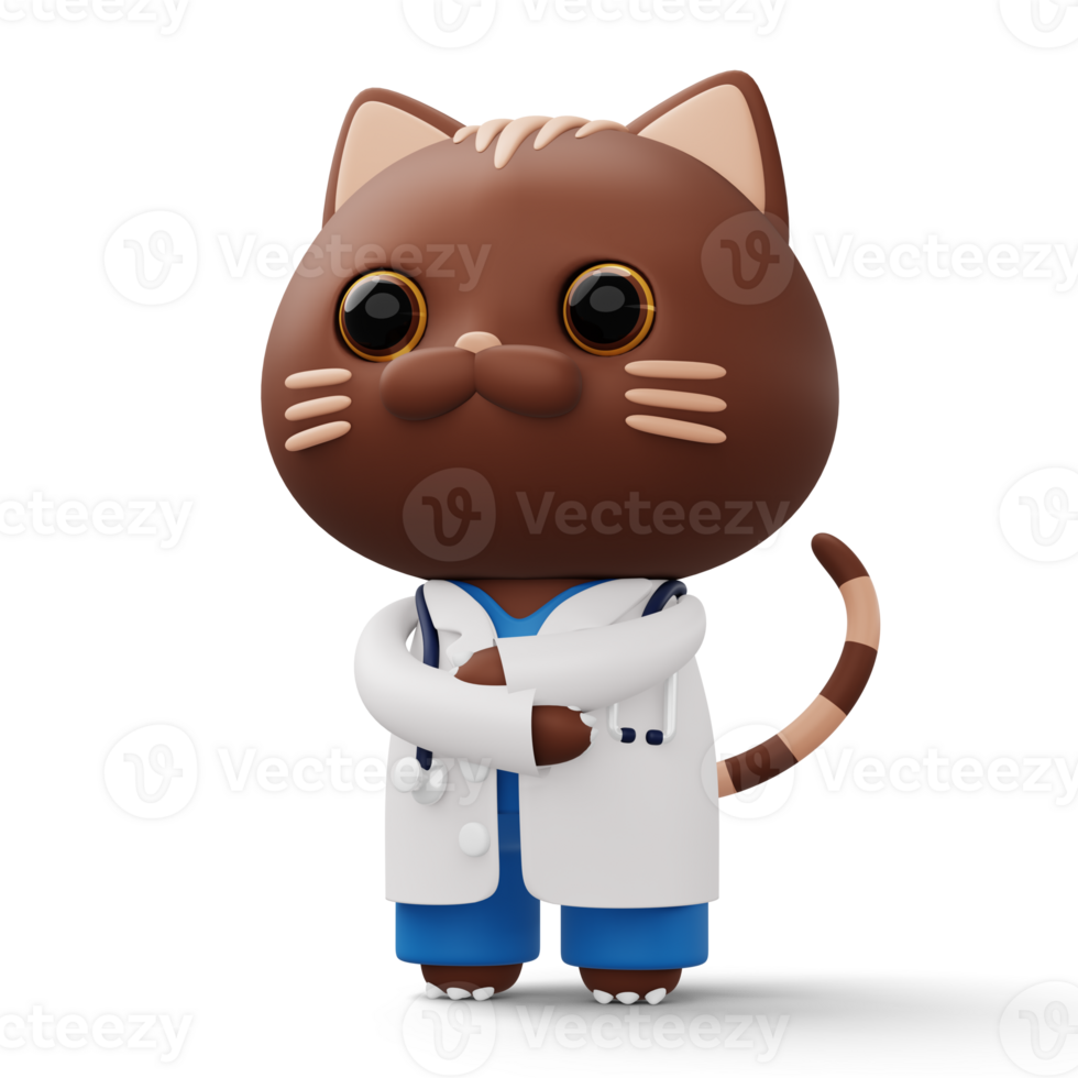 Cute doctor cat, 3d cartoon cat character, 3d rendering png