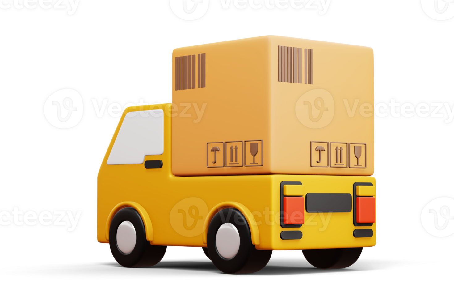 Delivery car with parcel box, transport vehicle, 3d rendering png