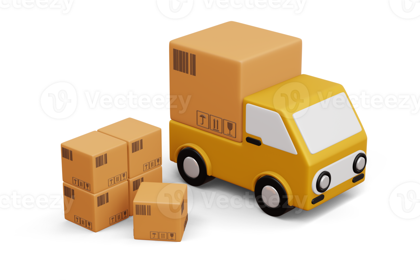 Delivery car with parcel box, transport vehicle, 3d rendering png