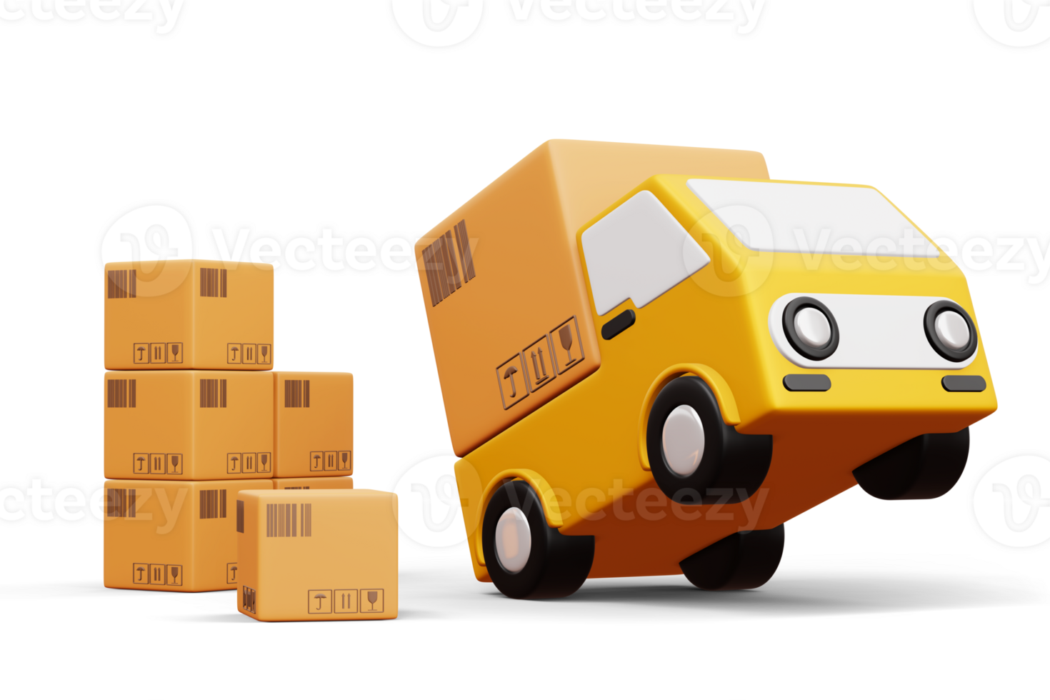 Delivery car with parcel box, transport vehicle, 3d rendering png