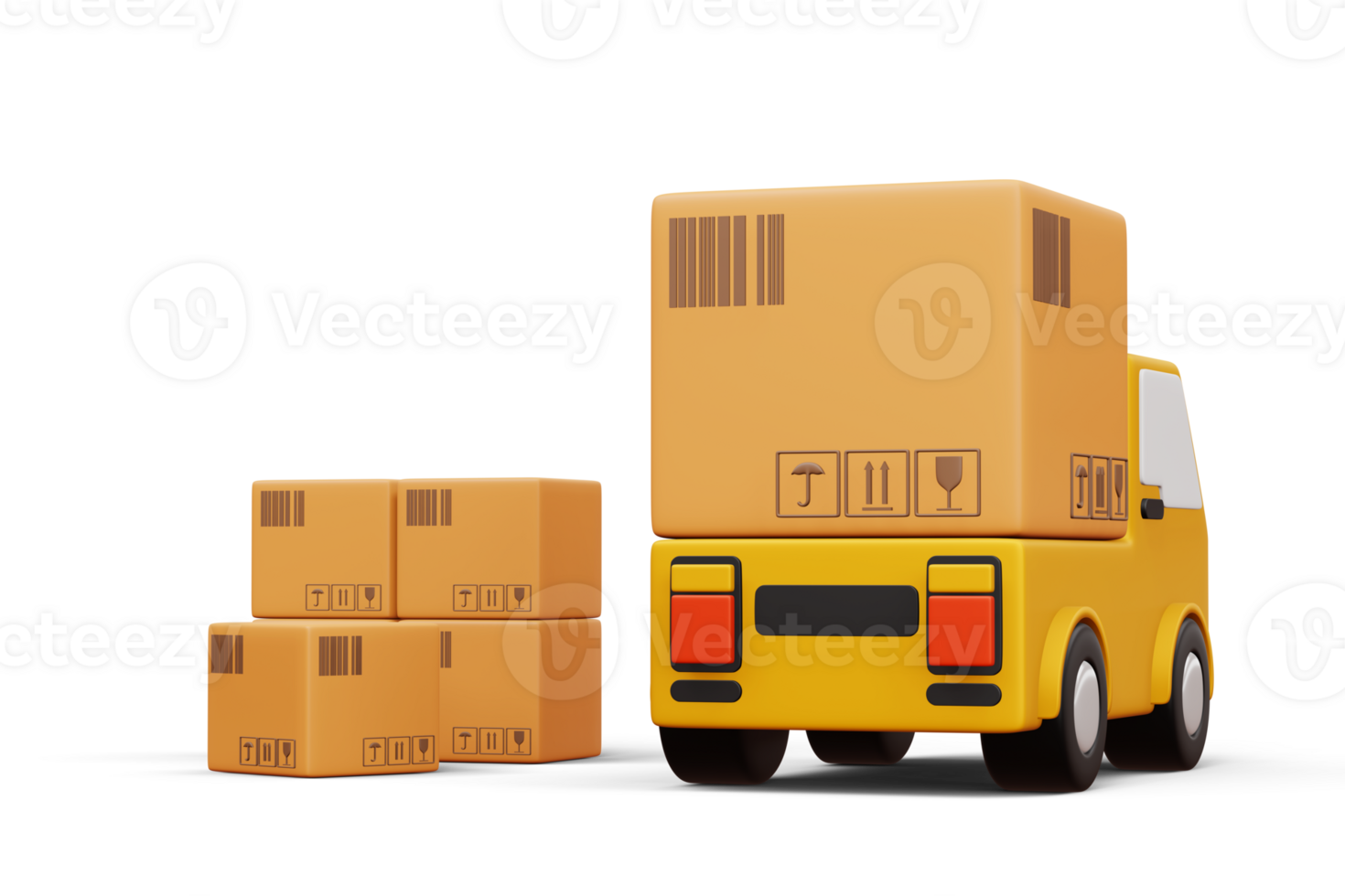 Delivery car with parcel box, transport vehicle, 3d rendering png
