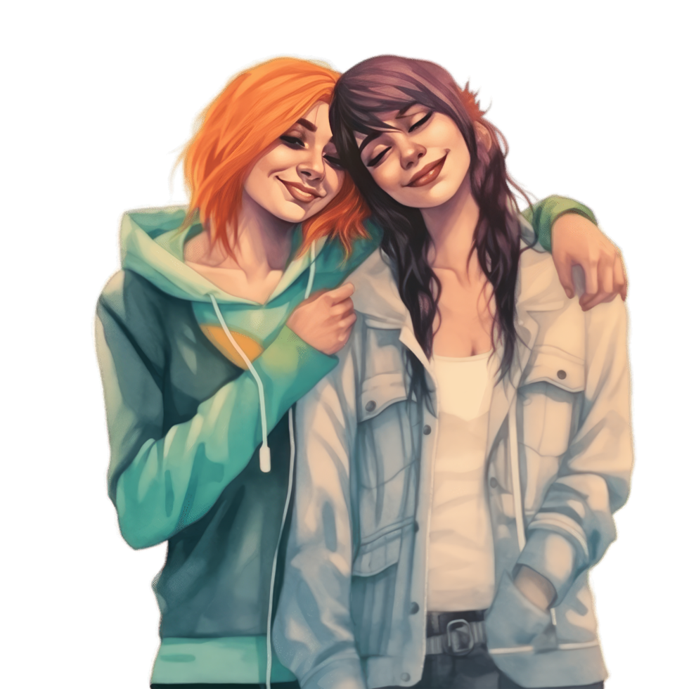 Two Lesbian Girls With Smart Casual Outfit Embrace Each Other, Concept of Pride Day, LGBTQ, Same-Sex Relationships and Homosexual png