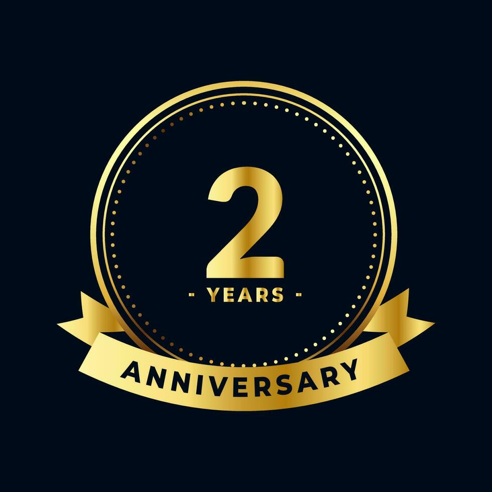 Two Years Anniversary Celebration Gold and Black Isolated Vector