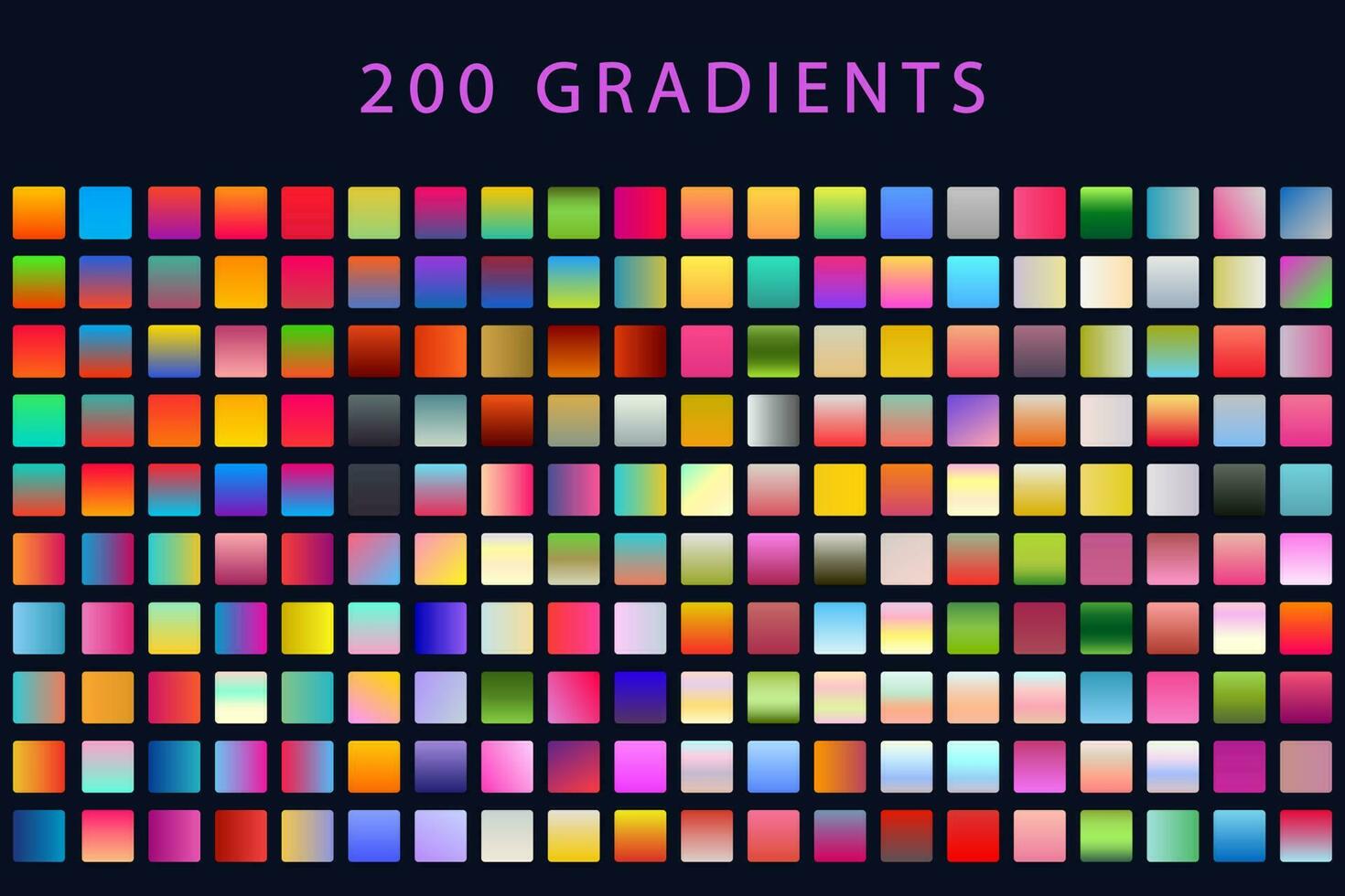 Big Set of Gradients. 200 Vibrant Color Swatches Background Collection Flat Vector. vector