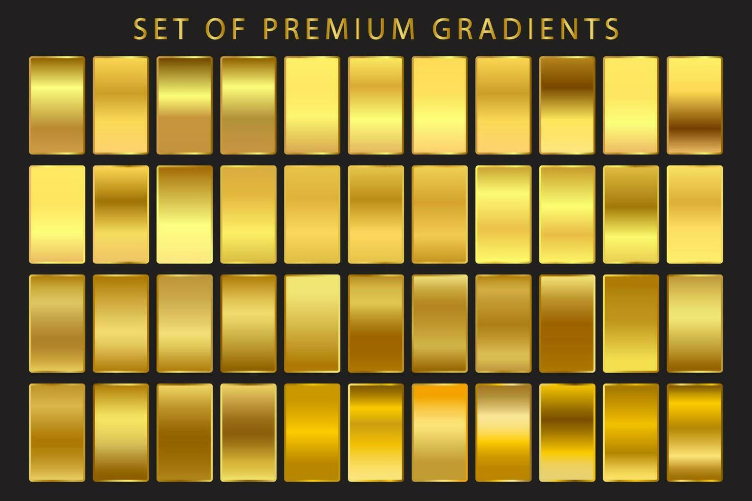 Golden Metallic Gradients. Premium Gold Swatches Collection Flat Vector