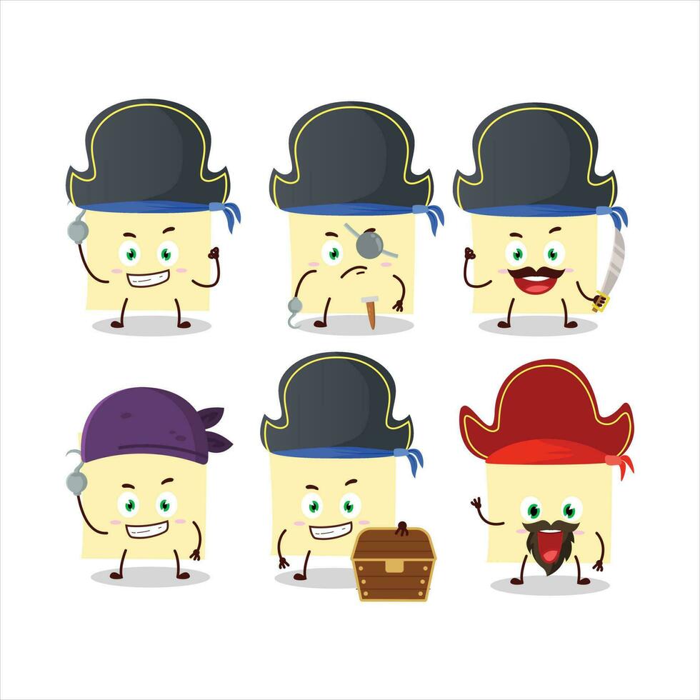 Cartoon character of pale yellow sticky notes with various pirates emoticons vector