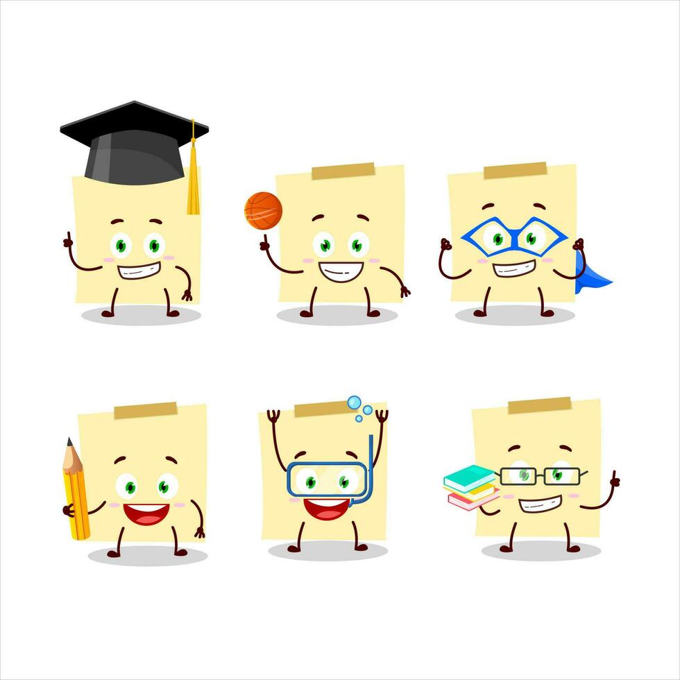 School student of pale yellow sticky notes cartoon character with various expressions vector