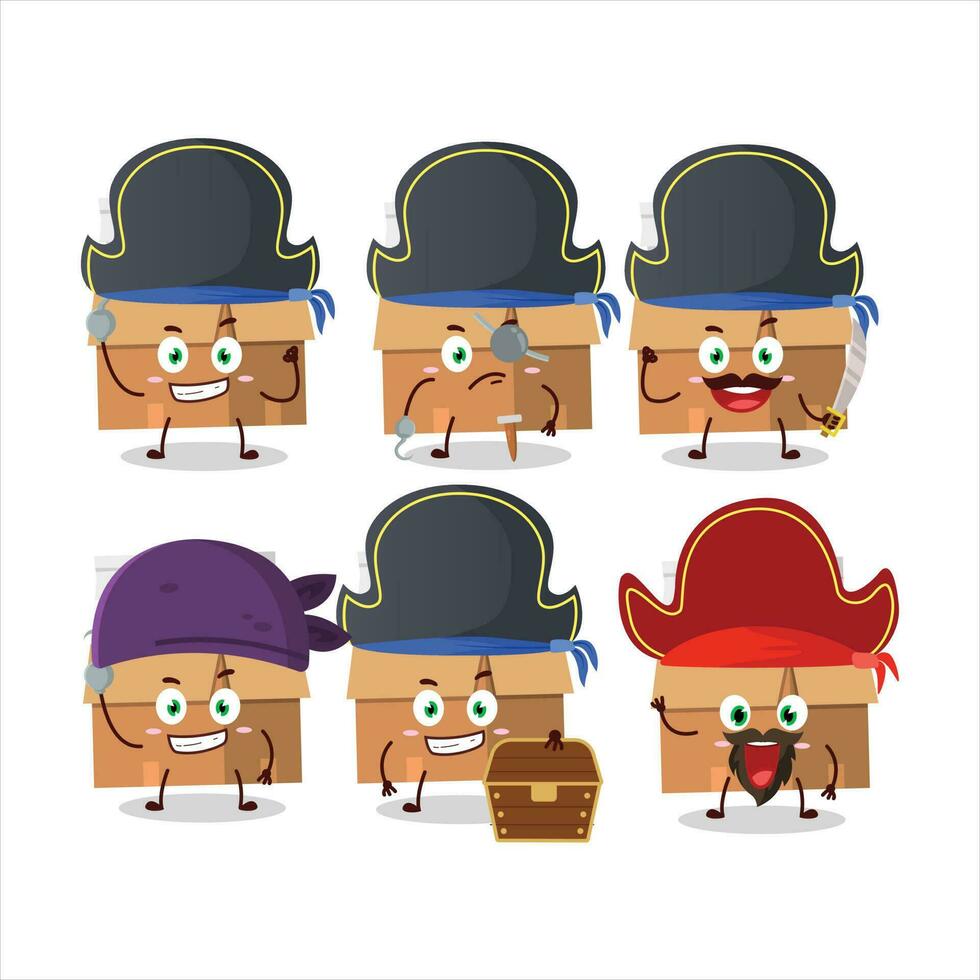 Cartoon character of office boxes with paper with various pirates emoticons vector