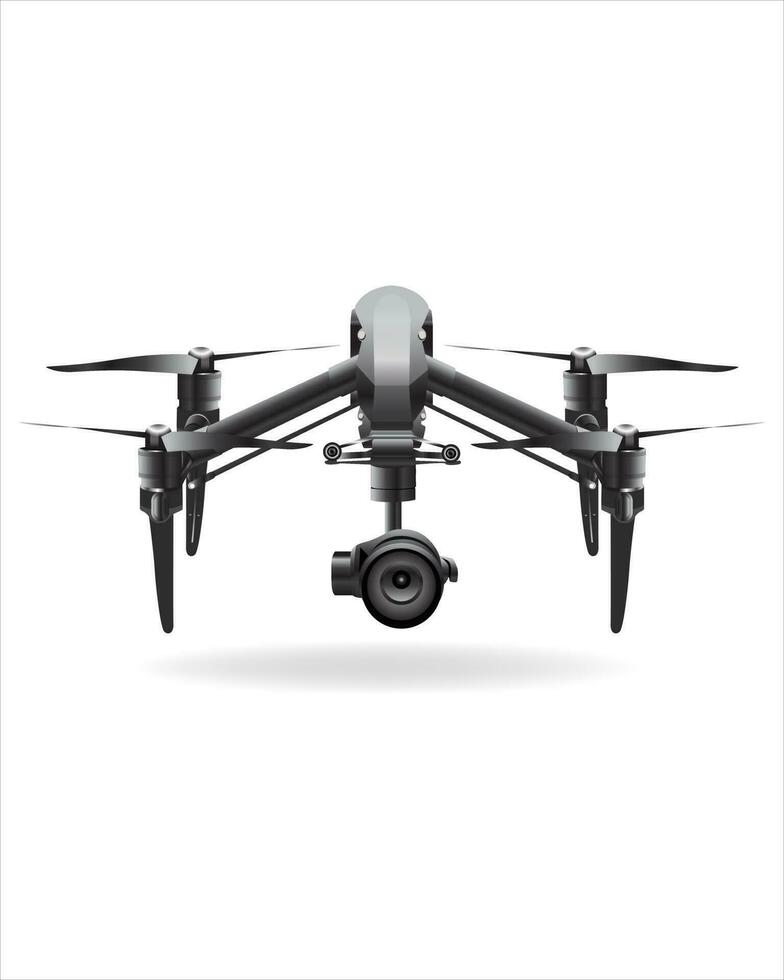 Realistic vector futuristic black quadcopter with camera on white background.