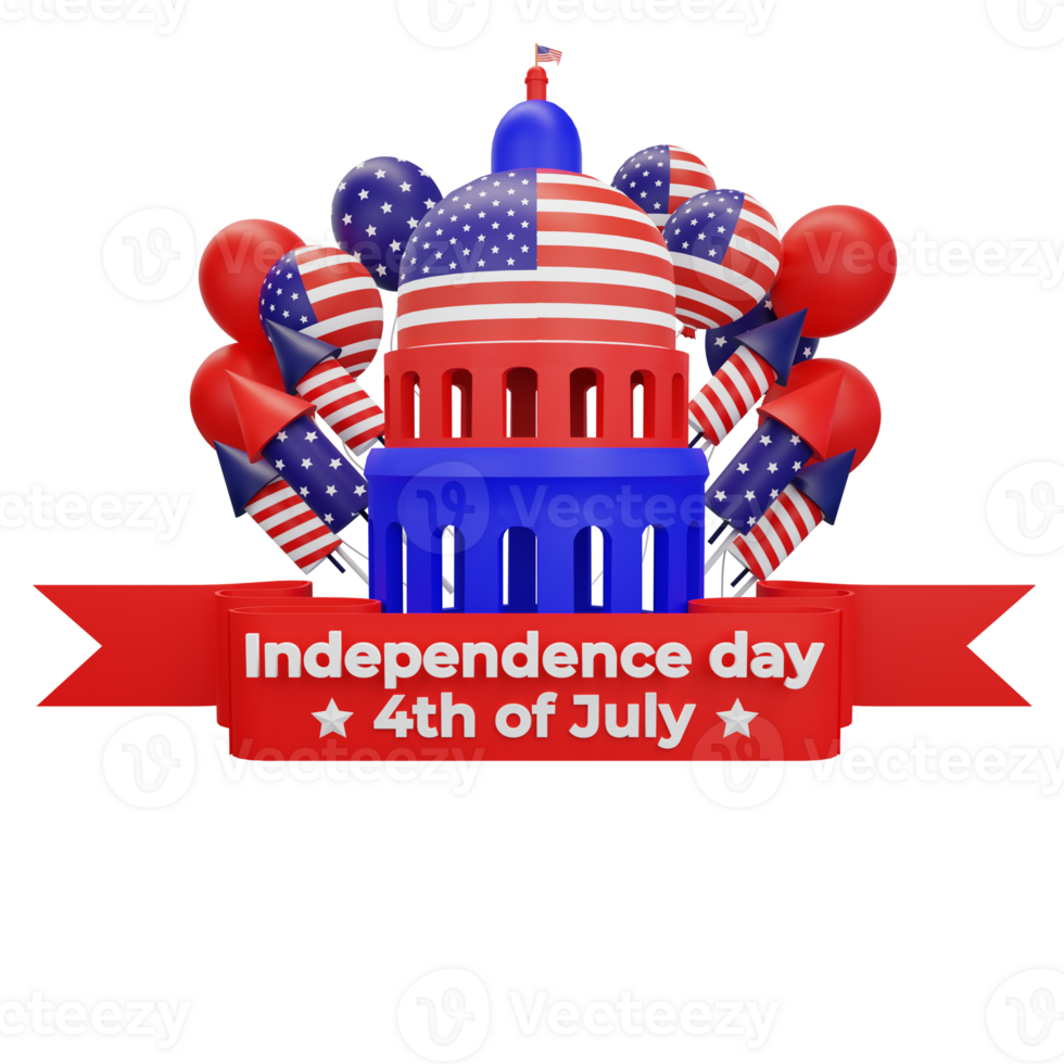 3d rendering Happy fourth of july american independence day png