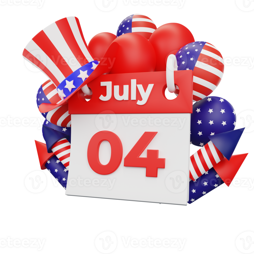 3d rendering Happy fourth of july american independence day png