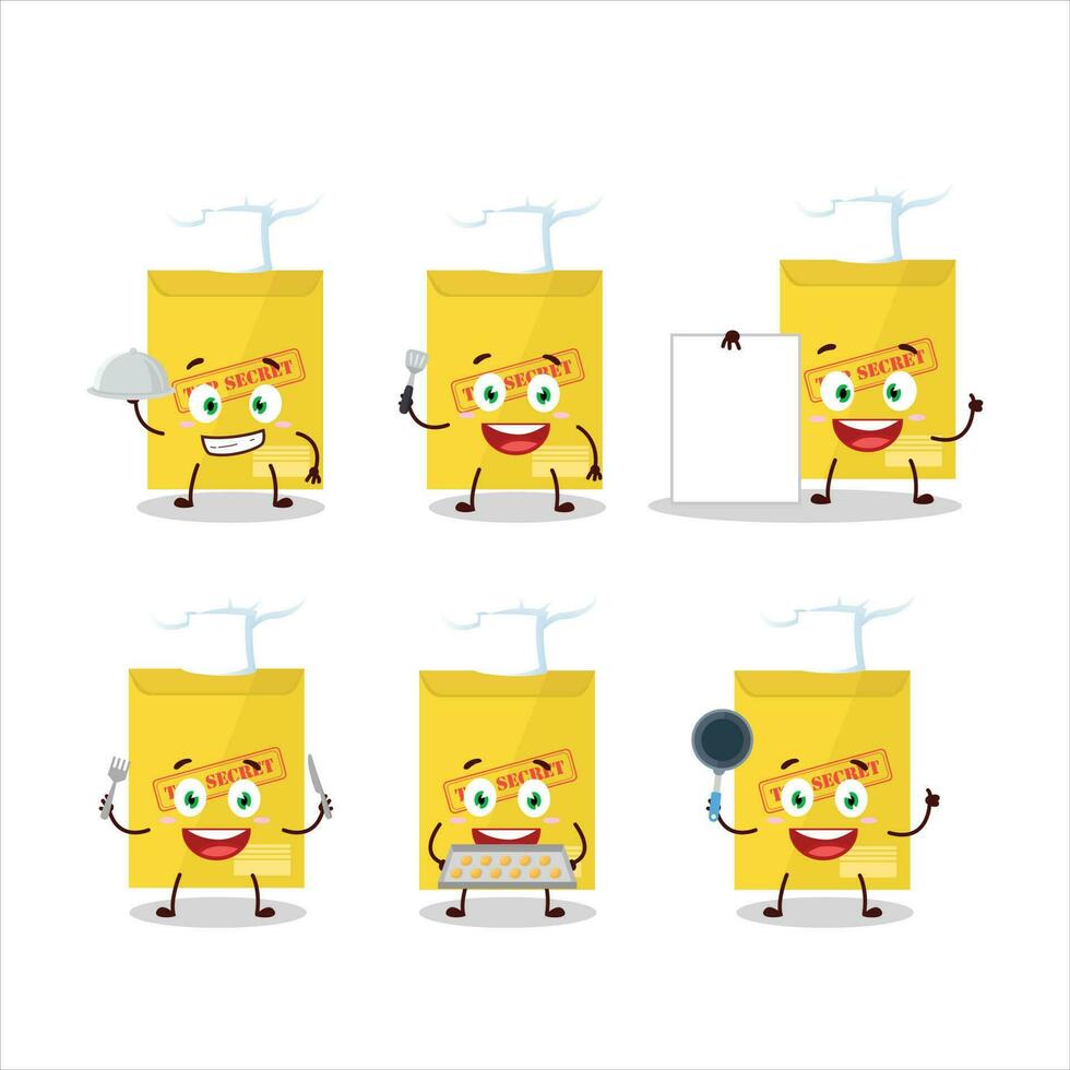 Cartoon character of secret document with various chef emoticons vector