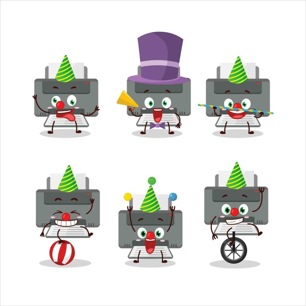 Cartoon character of printer with various circus shows vector