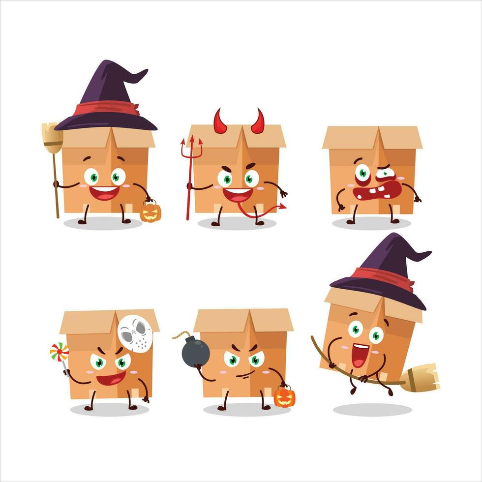 Víspera de Todos los Santos expresión emoticones con dibujos animados personaje de oficina cajas vector