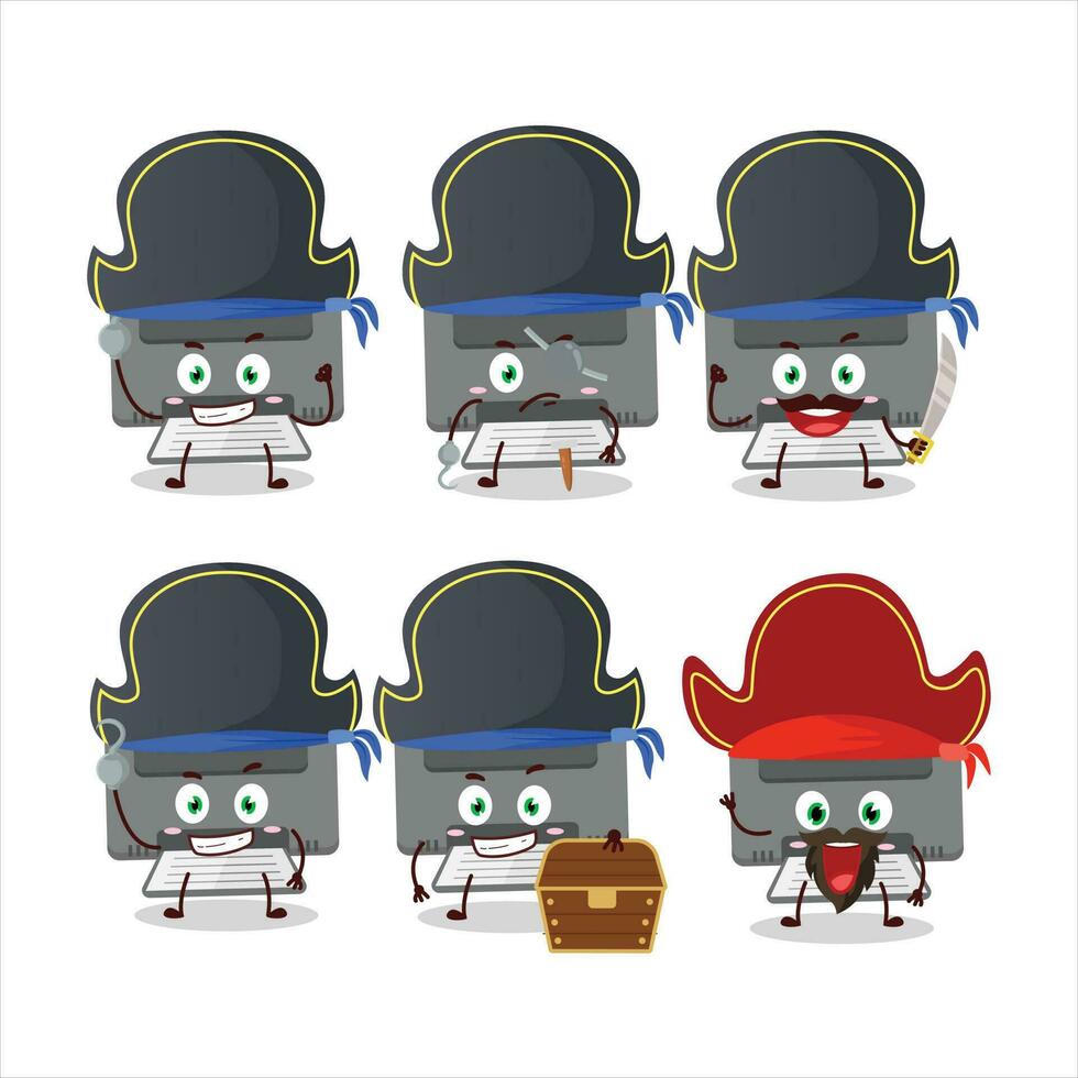 dibujos animados personaje de impresora con varios piratas emoticones vector