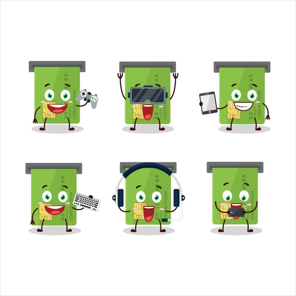 ATM card slot cartoon character are playing games with various cute emoticons vector