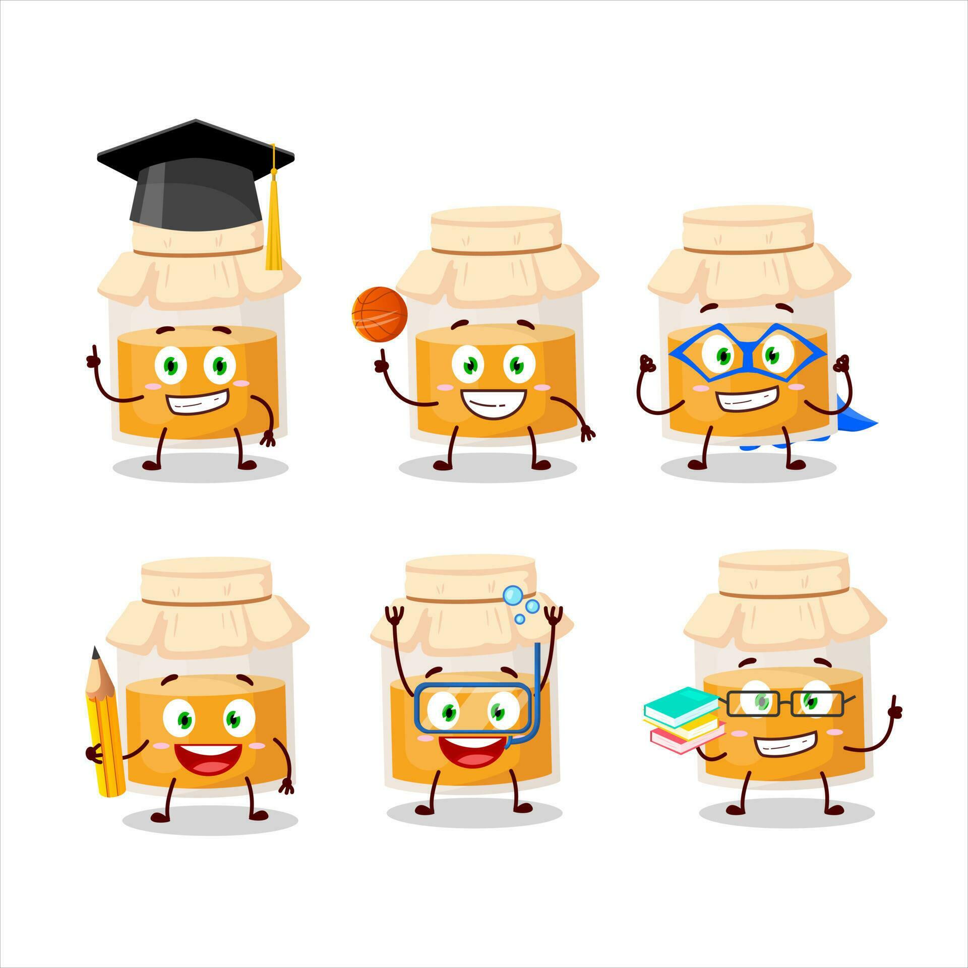 School student of white honey jar cartoon character with various