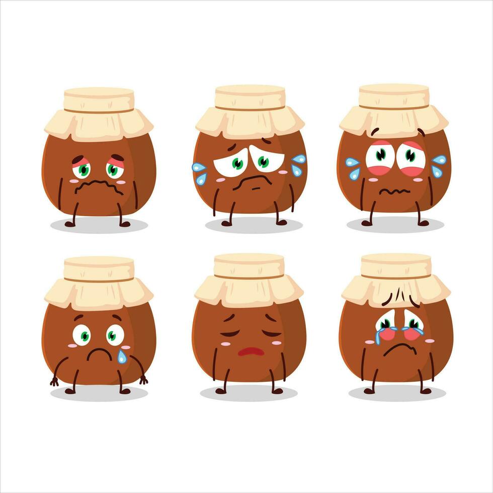 Brown honey jar cartoon character with sad expression vector