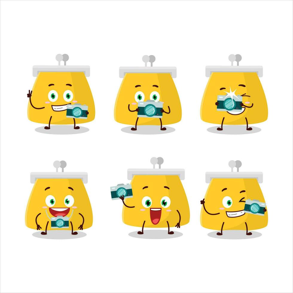 Photographer profession emoticon with coin purse cartoon character vector