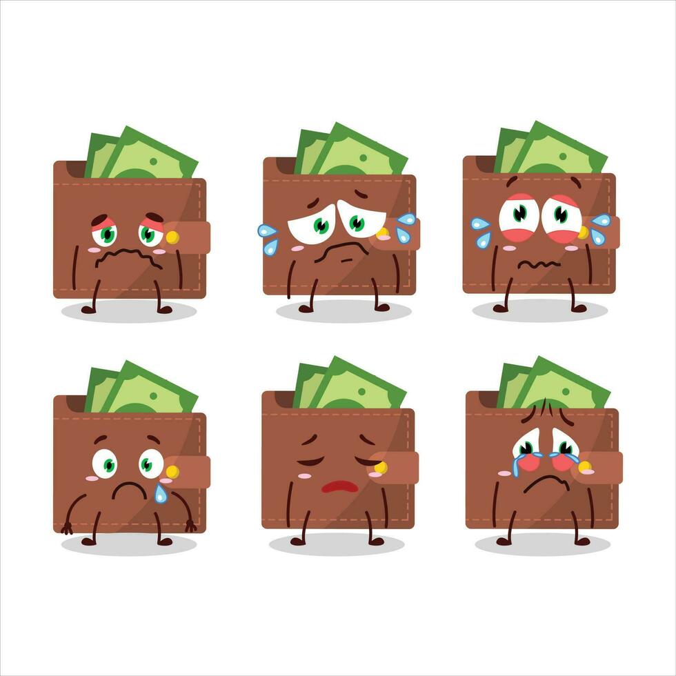 Brown wallet cartoon character with sad expression vector