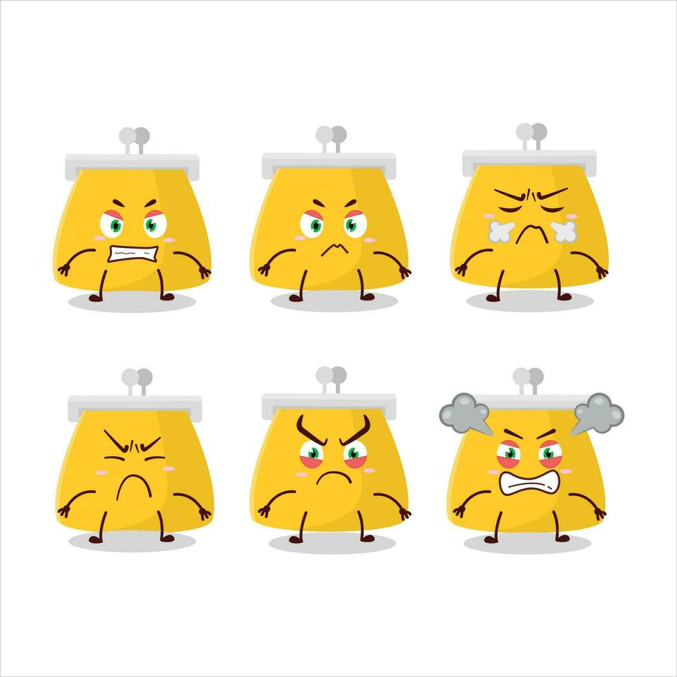 Coin purse cartoon character with various angry expressions vector