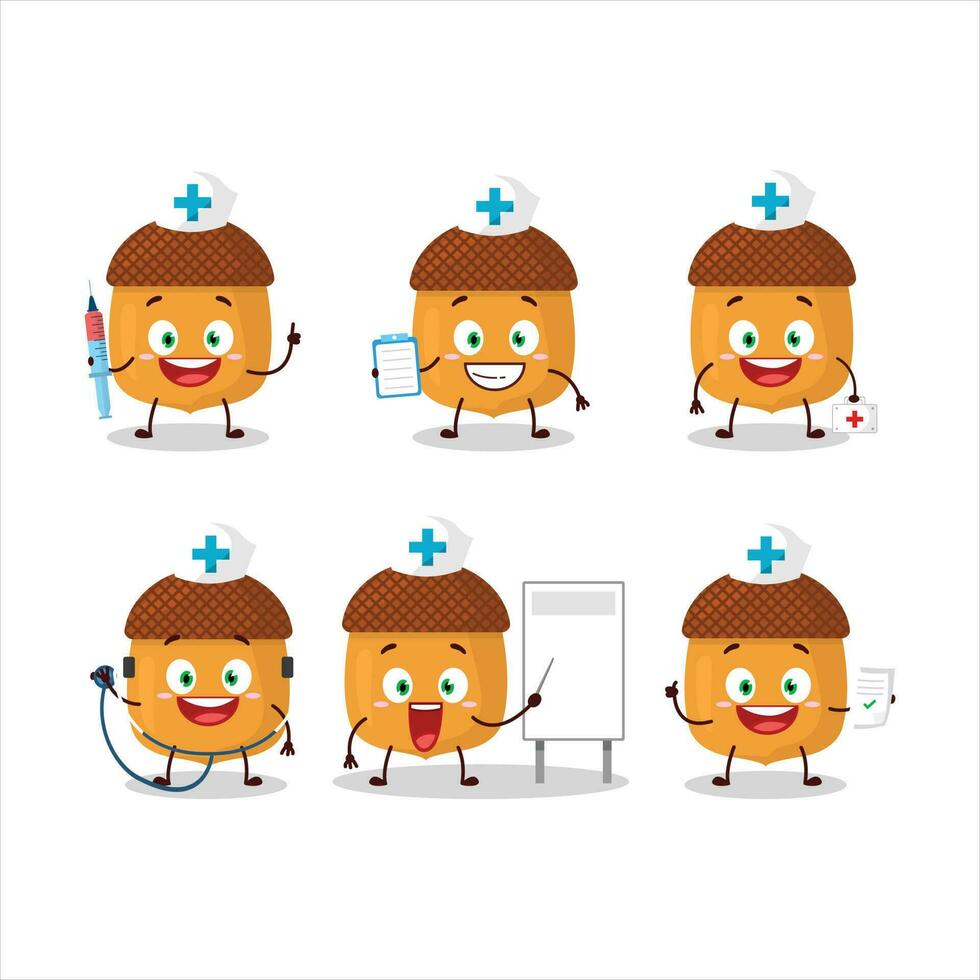 Doctor profession emoticon with walnuts cartoon character vector