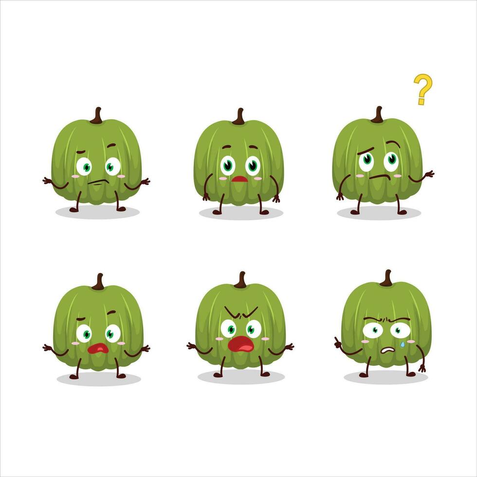 Cartoon character of green pumpkin with what expression vector