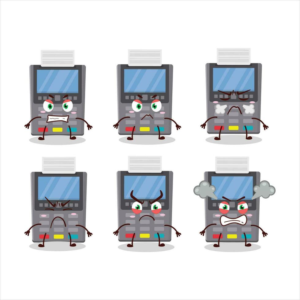 gris pago terminal dibujos animados personaje con varios enojado expresiones vector