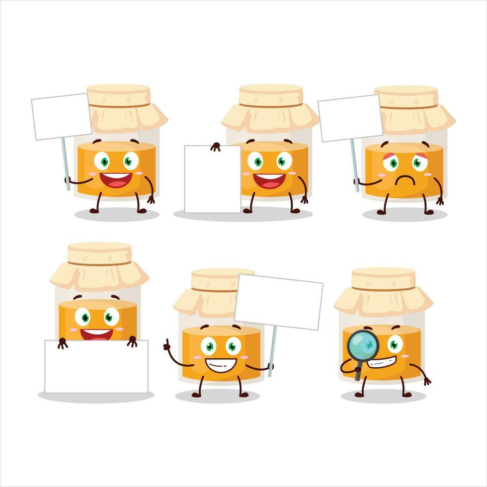 White honey jar cartoon character bring information board vector