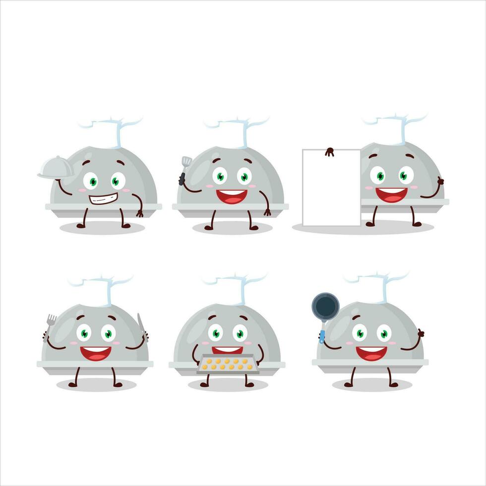 dibujos animados personaje de plata campana de cristal con varios cocinero emoticones vector