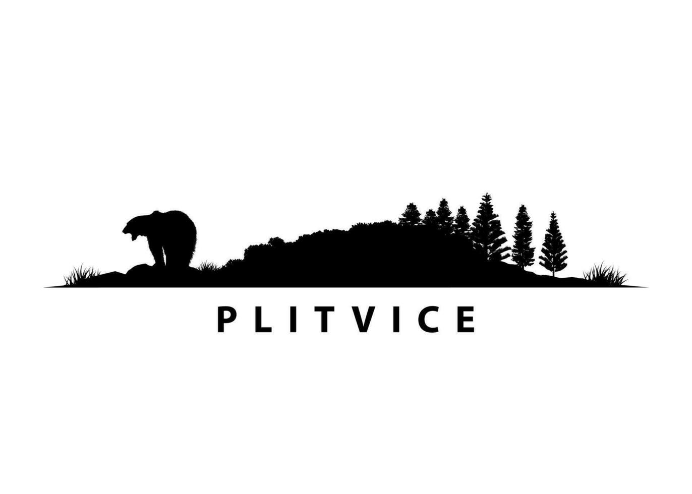 Plitvice Lakes National Park Skyline Landscape Black Silhouette Vector Graphic
