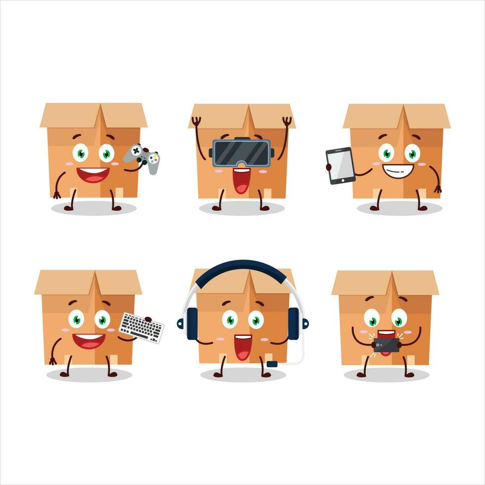 oficina cajas dibujos animados personaje son jugando juegos con varios linda emoticones vector