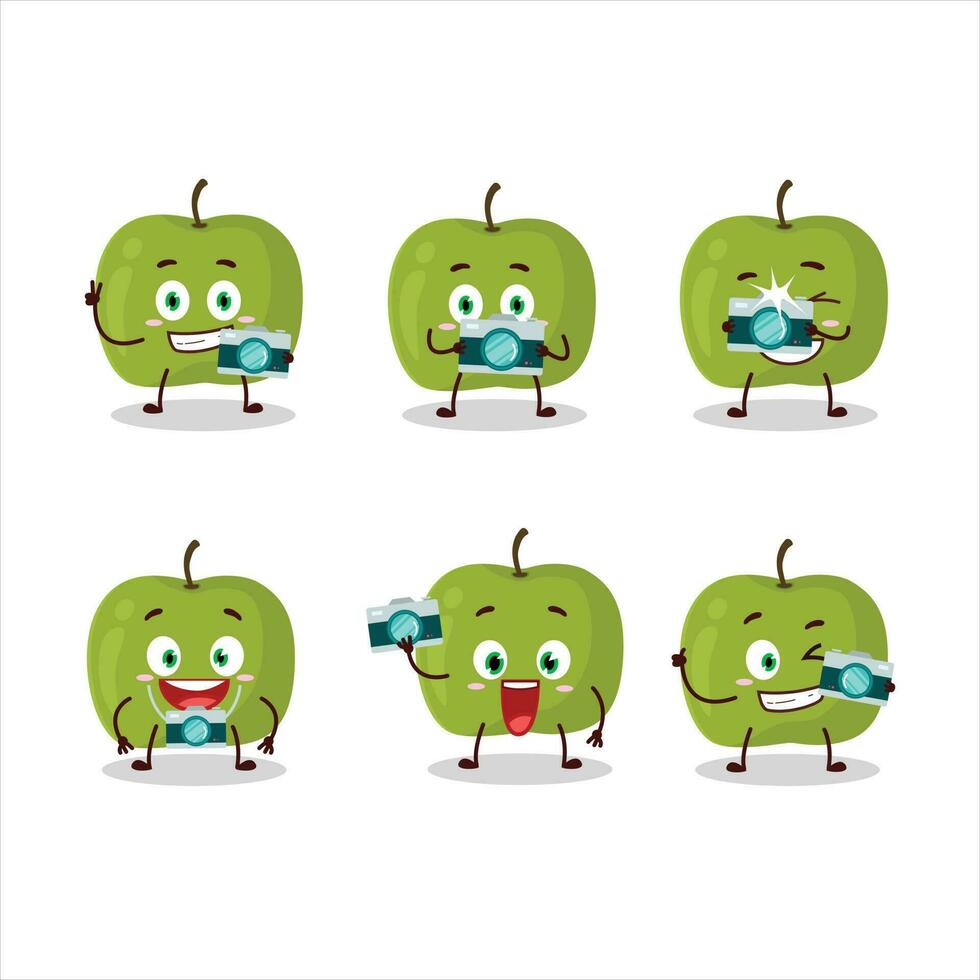 Photographer profession emoticon with green apple cartoon character vector