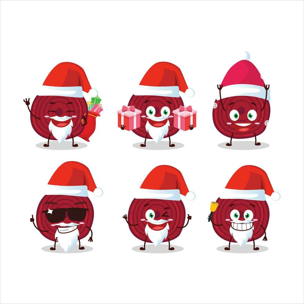 Papa Noel claus emoticones con rebanada de remolacha raíz dibujos animados personaje vector