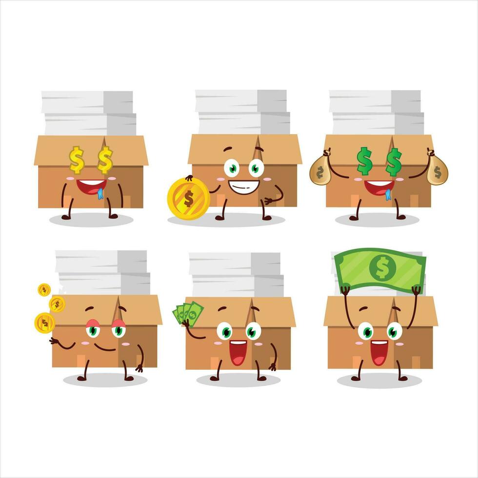 Office boxes with paper cartoon character with cute emoticon bring money vector