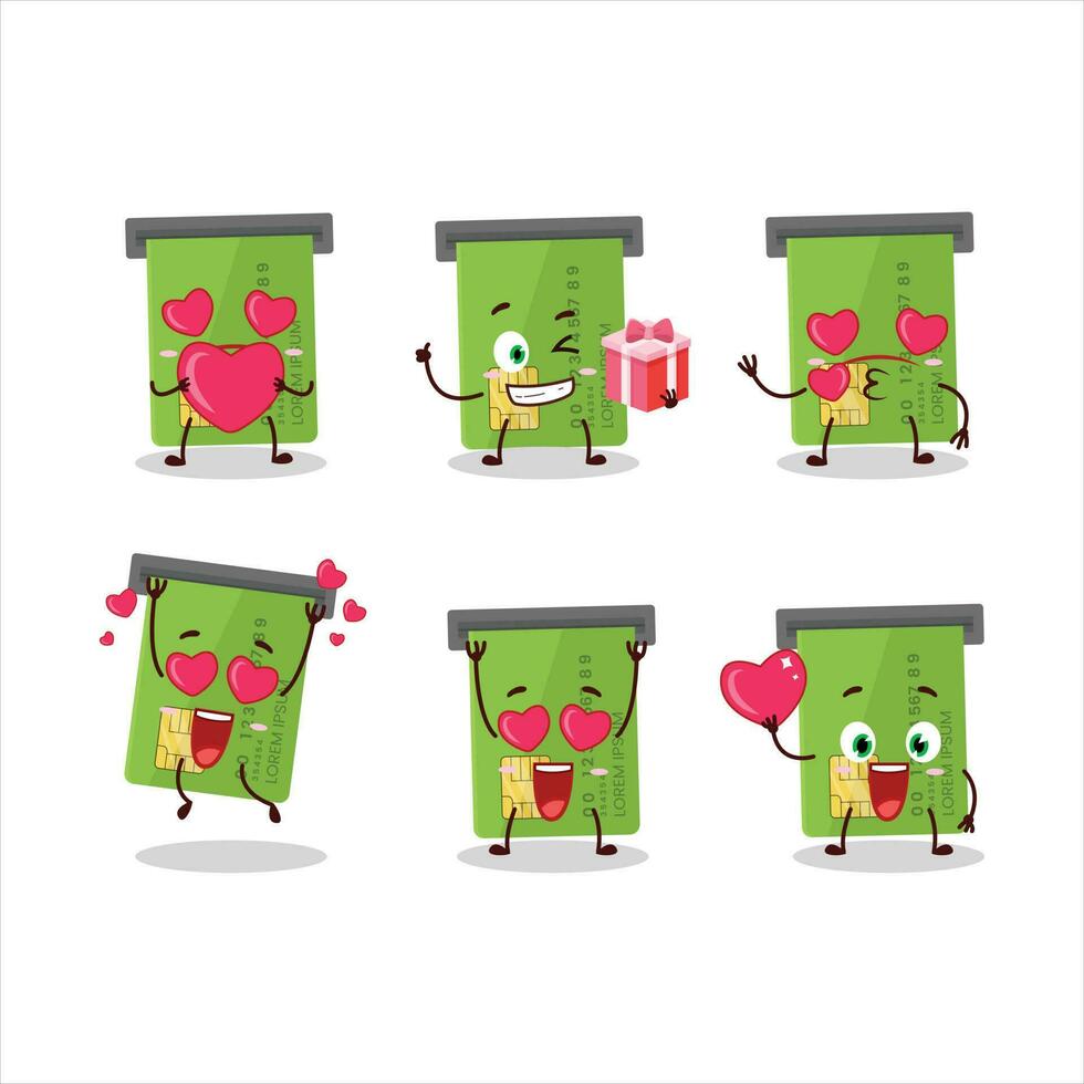 Cajero automático tarjeta espacio dibujos animados personaje con amor linda emoticon vector